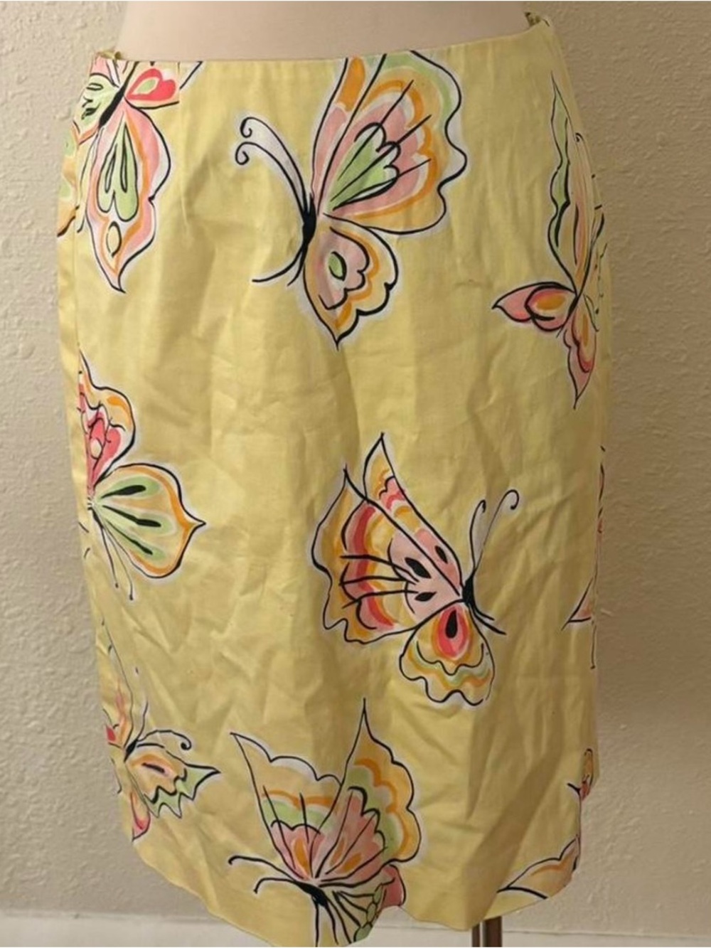 Yellow Butterfly Print Cotton Skirt